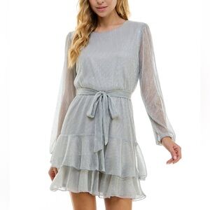 City Studios Juniors' Metallic Ruffled Fit & Flare Dress
